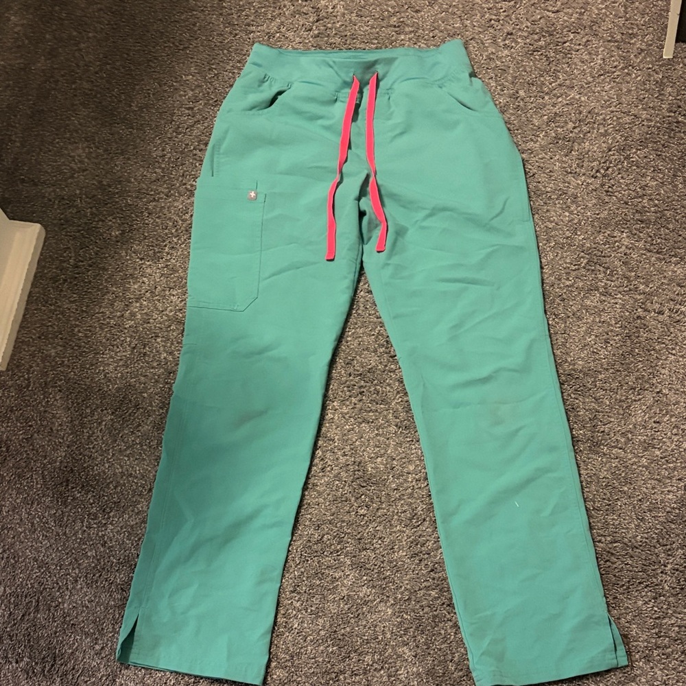 Figs Aqua Pants with Pink Accents